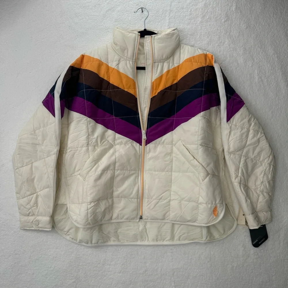 Free People x Hatch Multicolored Ivory Chevron Combo Maternity Puffer Jacket S - Picture 2 of 16